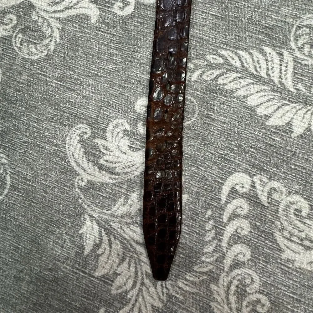 Chico's Vintage Embossed Leather Belt Brown Ornate Metal Buckle Unisex